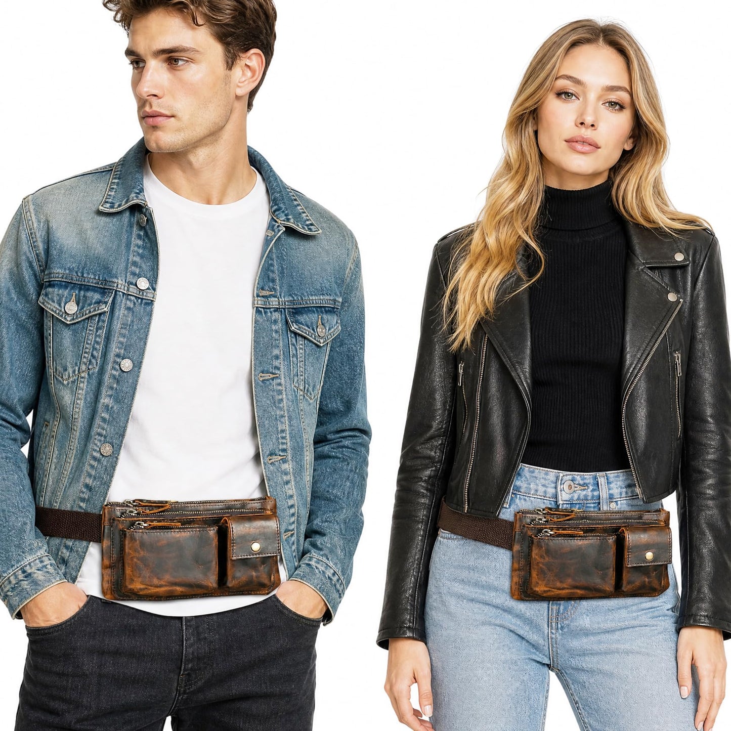 Handadsume Genuine Leather Hiking Riding Travel Fanny Waist Pack Small Phone Pouch For Men Women FB811-29 (100% Leather-Brown)