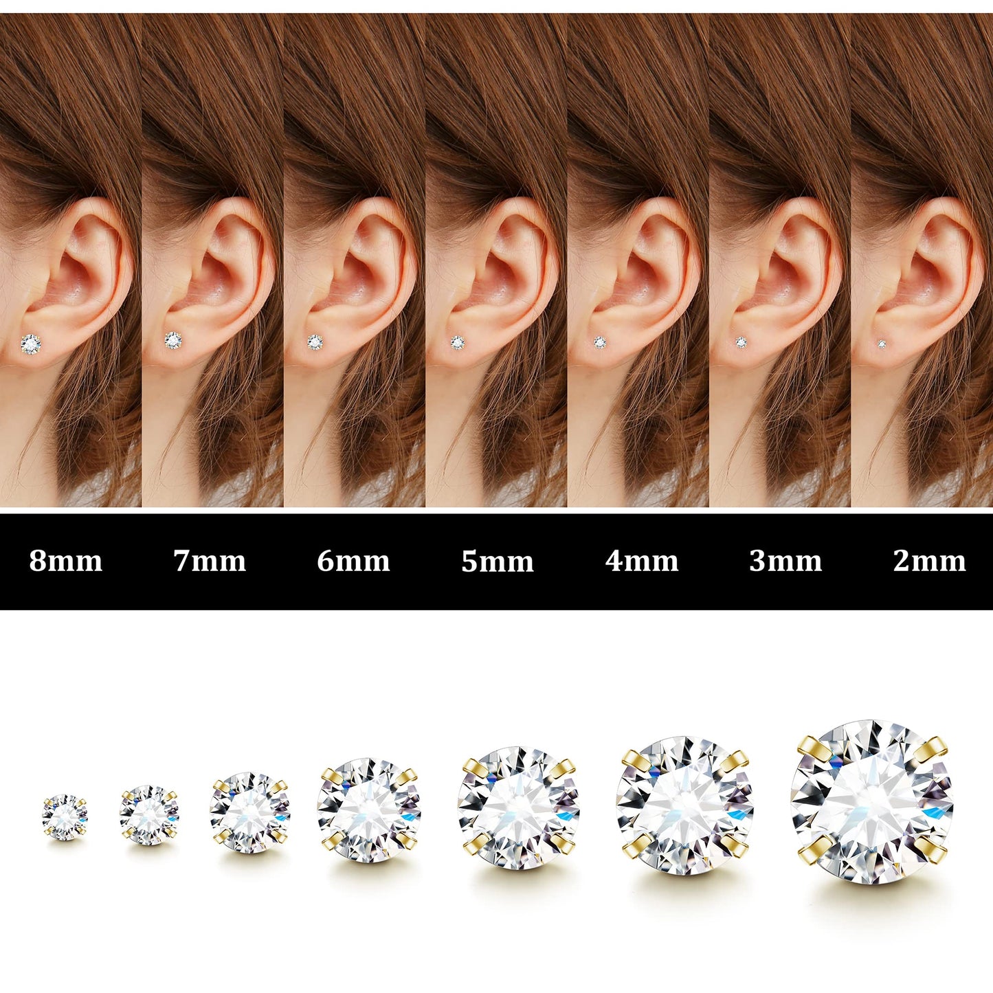 Fansilver 20G Hypoallergenic Flat Back Earrings for Women Men Silver 14K Gold Stainless Steel Stud Earrings Birthstone Cubic Zirconia Studs Surgical Steel Cartilage Earrings for Sensitive Ears