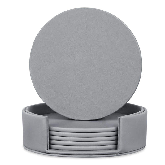 6 Pieces Grey Coasters, Coasters for Drinks with a Holder Cup Mat Pad Protect Furniture from Coffee or Tea Marks(Grey, Round)