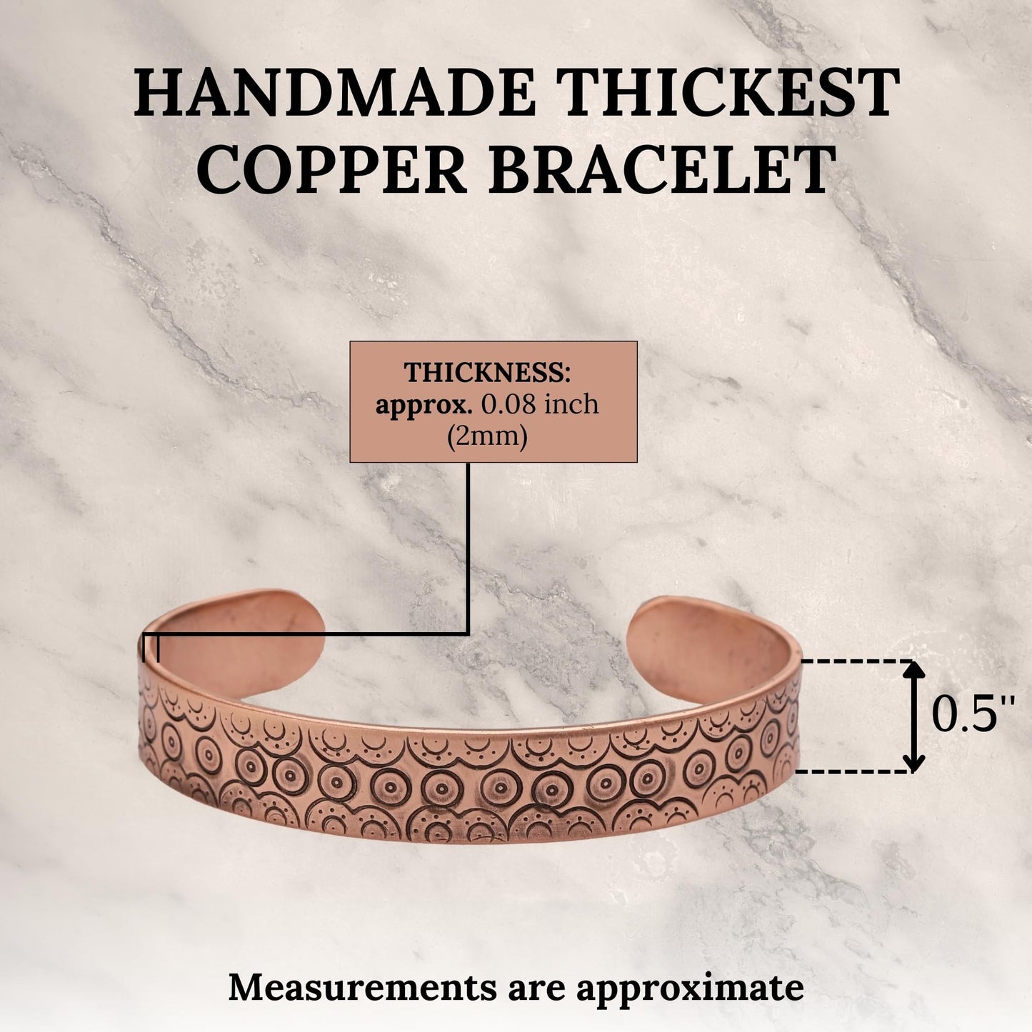 Handmade Pure Copper Bracelet for Women and Men - Thickest Copper Bracelet for Pain Relief and Stress Relief - Adjustable Carved Copper Bracelets to Fit many Size Wrist -The most ideal thickness, with a thickness of 2 mm, easy to shape. (Plain) (eyelet)