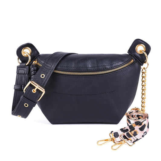 Fanny Packs Waist Bag for Women-Fashion Crossbody Bags Chest Purses Belt Bag with 2 Adjustable Strap (Black)