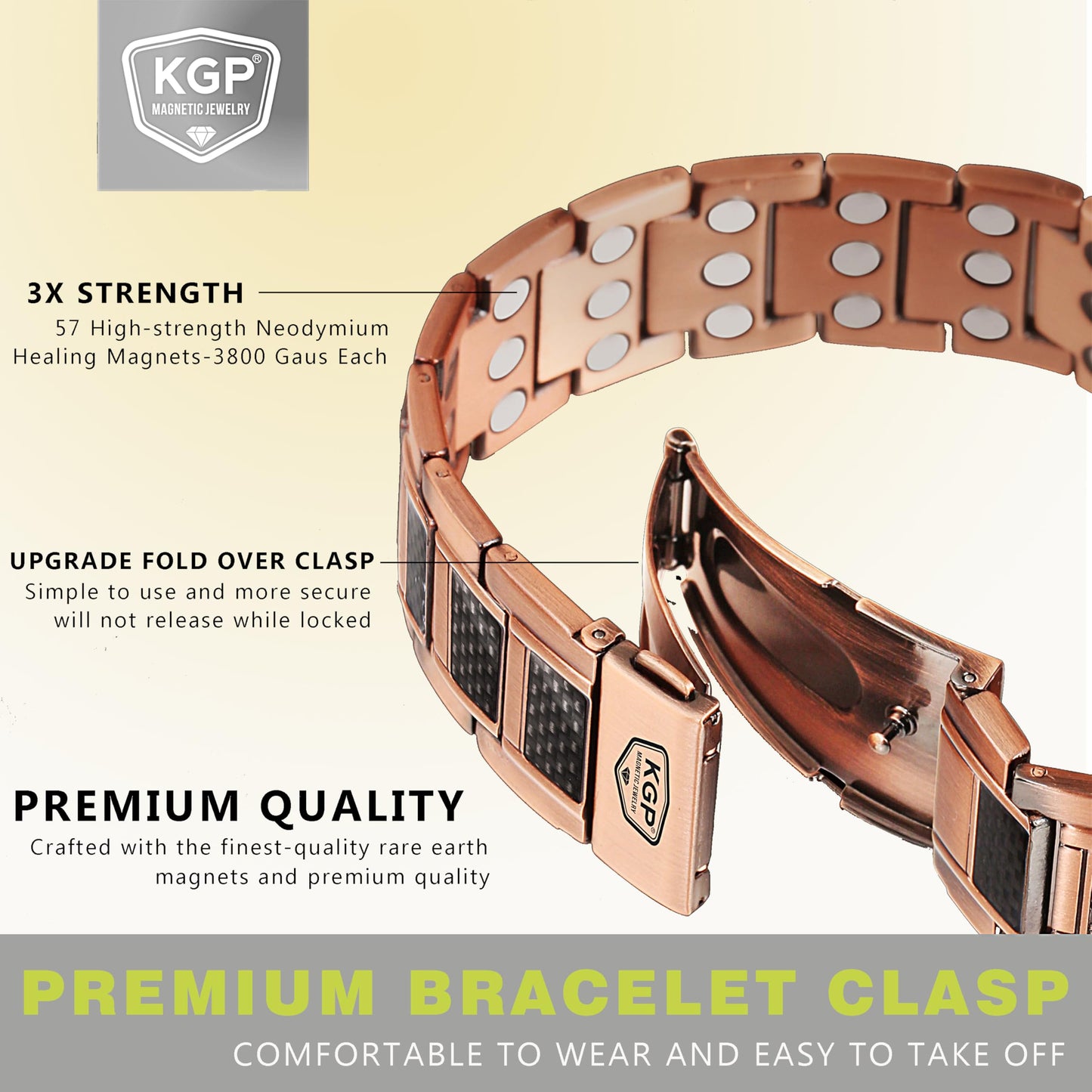 KGP® Strength Magnetic Copper Bracelet for Men, 99.99% Pure Copper Therapy Wristband with 3800 Gauss Magnets, Adjustable Mens Copper Magnetic Bracelet for Pain Relief & Wellness Jewelry Gift