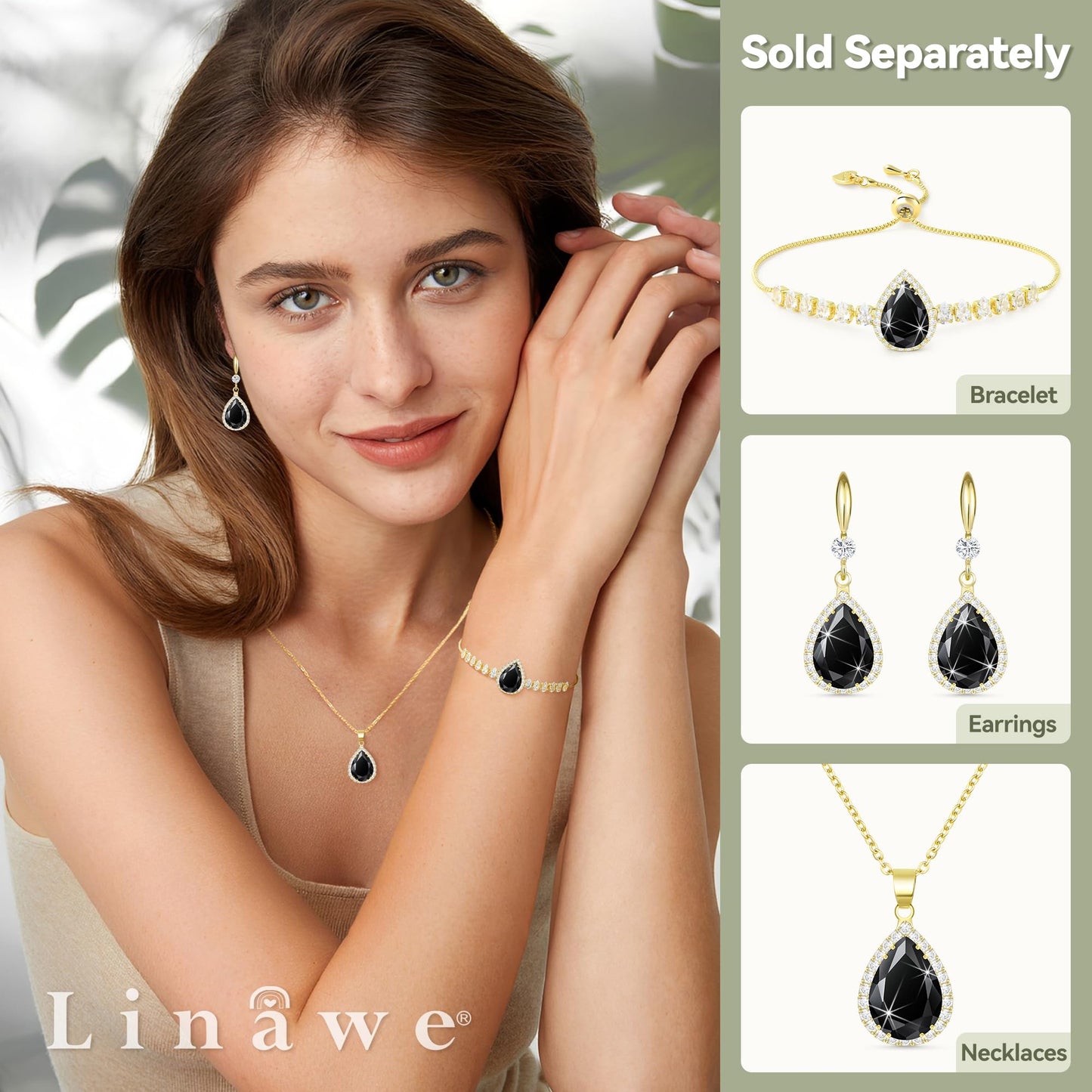 Linawe Black Crystal Gold Chain Necklace for Women Trendy, Imitation Diamond Pendant Boho Cubic Zirconia Birthstone Rhinestone Teardrop Necklace, Preppy Queen Costume Jewelry