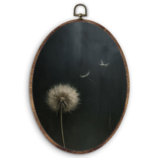 KTYHD Moody Dandelion Botanical Floral Oval Wall Art Decor, Dark Academia Oval Canvas Wall Art, Gothic Dark Cottagecore Rustic Farmhouse Dandelion Decor for Home Bedroom Living Room