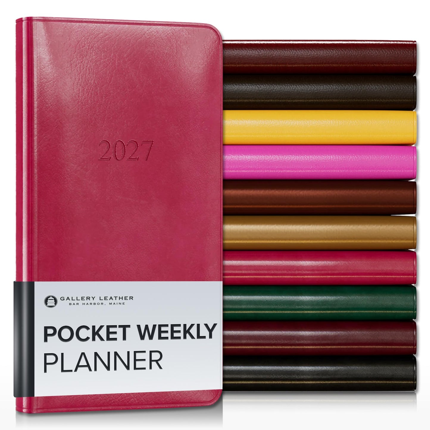 Gallery Leather Pocket Weekly Monthly Planner 2027, Elegantly Bound Calendar Planner and Notebook with Stylish Gold-Gilded Page Edges, 12 Months - Acadia Wild Rose - 6x3.25"