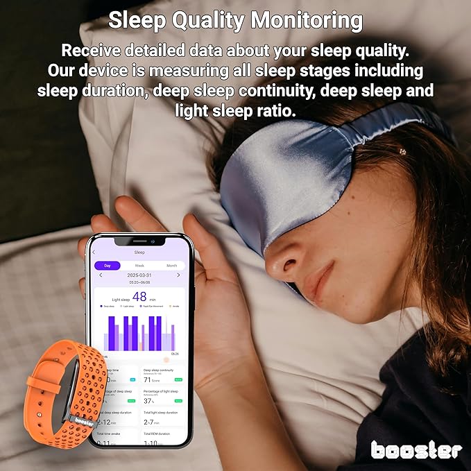 Booster Smart Bracelet, Wearable Activity & Fitness Tracker Band, 24H Sleep Tracker, All-Day Continuous Heart Rate Blood Pressure Stress HRV Monitor, 120+ Sport Modes Smart Wristband, Textile Black