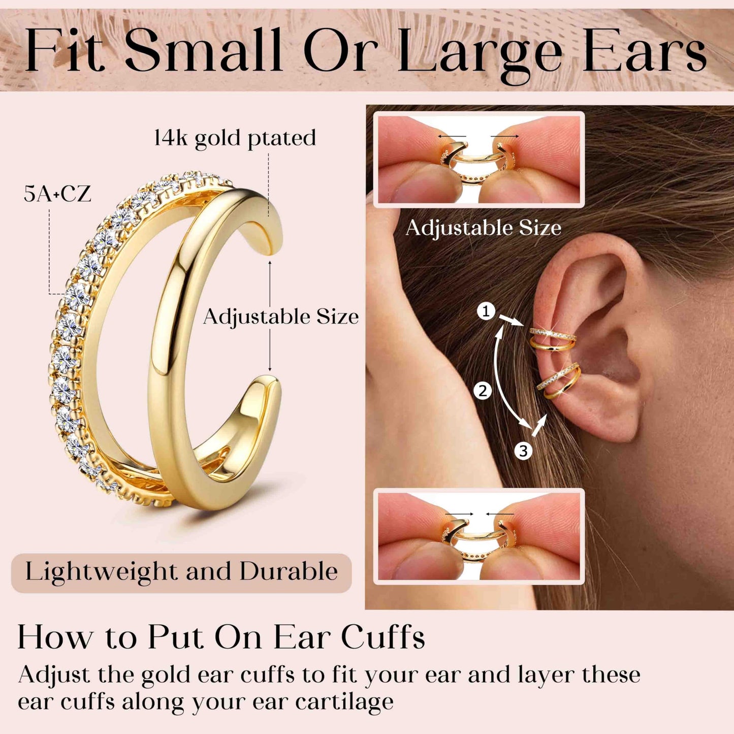 Dochais Ear Cuff Earrings for Women Non Piercing 14K Gold Plated Ear Cuff for Non Pierced Ears Clip on Cartilage Earring Dainty Fake Earrings G4