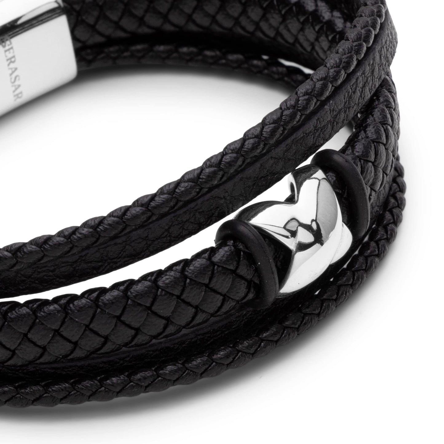 SERASAR Mens Silver Bracelets 23cm Bracelet Men Gift Box Genuine Leather Cowhide Braided Magnetic Clasp Multi Layer Wrap Rope Man Mans Male Band Jewelry Magnet Accessories