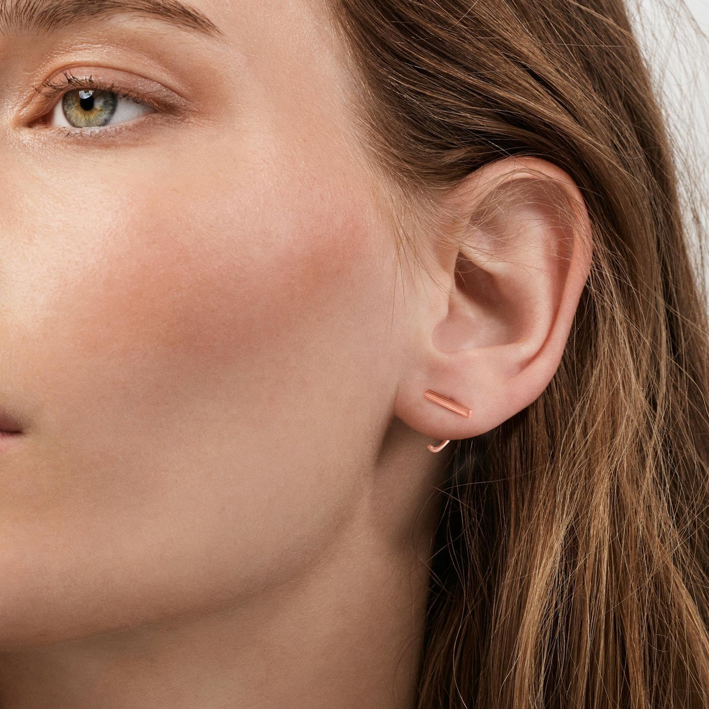 Half Hoop Earrings 18K Rose Gold Plated 925 Sterling Silver Bar Huggie Earrings for Women Small Open Hoops Sleep Hugger Earrings