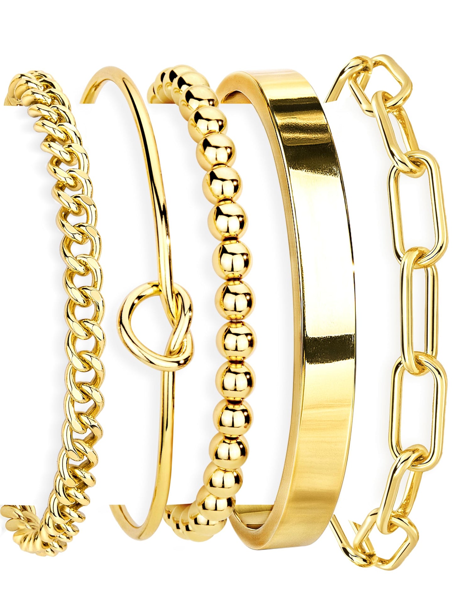 Gokeey Gold Bracelets for Women Non Tarnish Waterproof 14K Real Gold Plated Bracelets Stack Dainty Chunky Bangle Cuff Love Knot Paperclip Bead Cuban Bracelet Layered Chain for Jewelry Gifts