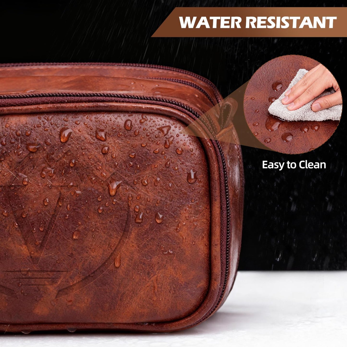Ecttunafe Engraved Father Day Gifts Toiletry Bag for Men Dad Husband, Custom Initial PU Leather Waterproof Toiletry Organizer Dop Kit Shaving Bag Travel Essentials, Large, Durable, Brown,V