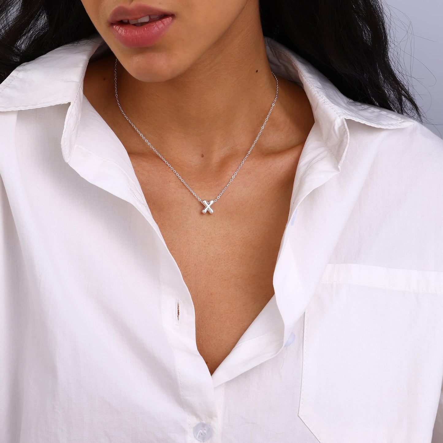 CUEZIY Bubble Silver Letter Necklace Initial Necklaces for Women Dainty Personalized Charm Pendant Name Necklace Cute Non Tarnish Fashion Accessories Teen Gift Trendy Stuff Silver Jewelry Gifts