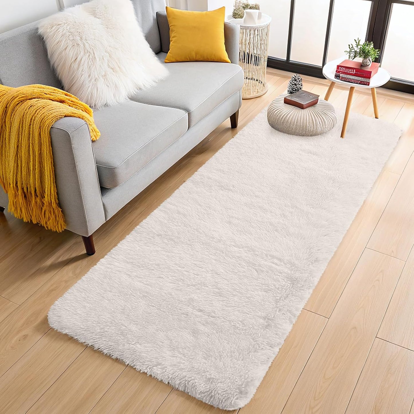 OLANLY Runner Rugs - Machine Washable Soft Fluffy Shaggy Design for Hallway & Bedroom | Ivory