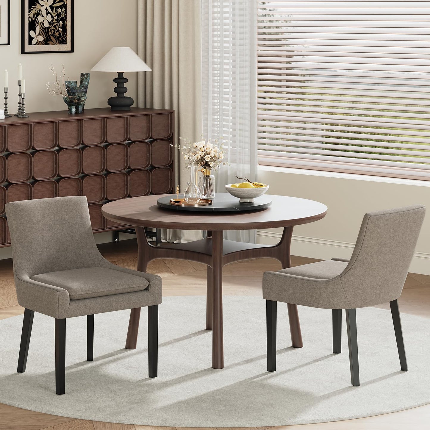 COLAMY Upholstered Dining Chairs Set of 4 with Mid Back and Wood Legs, Modern Accent Side Chairs for Living Room/Dining Room-Camel