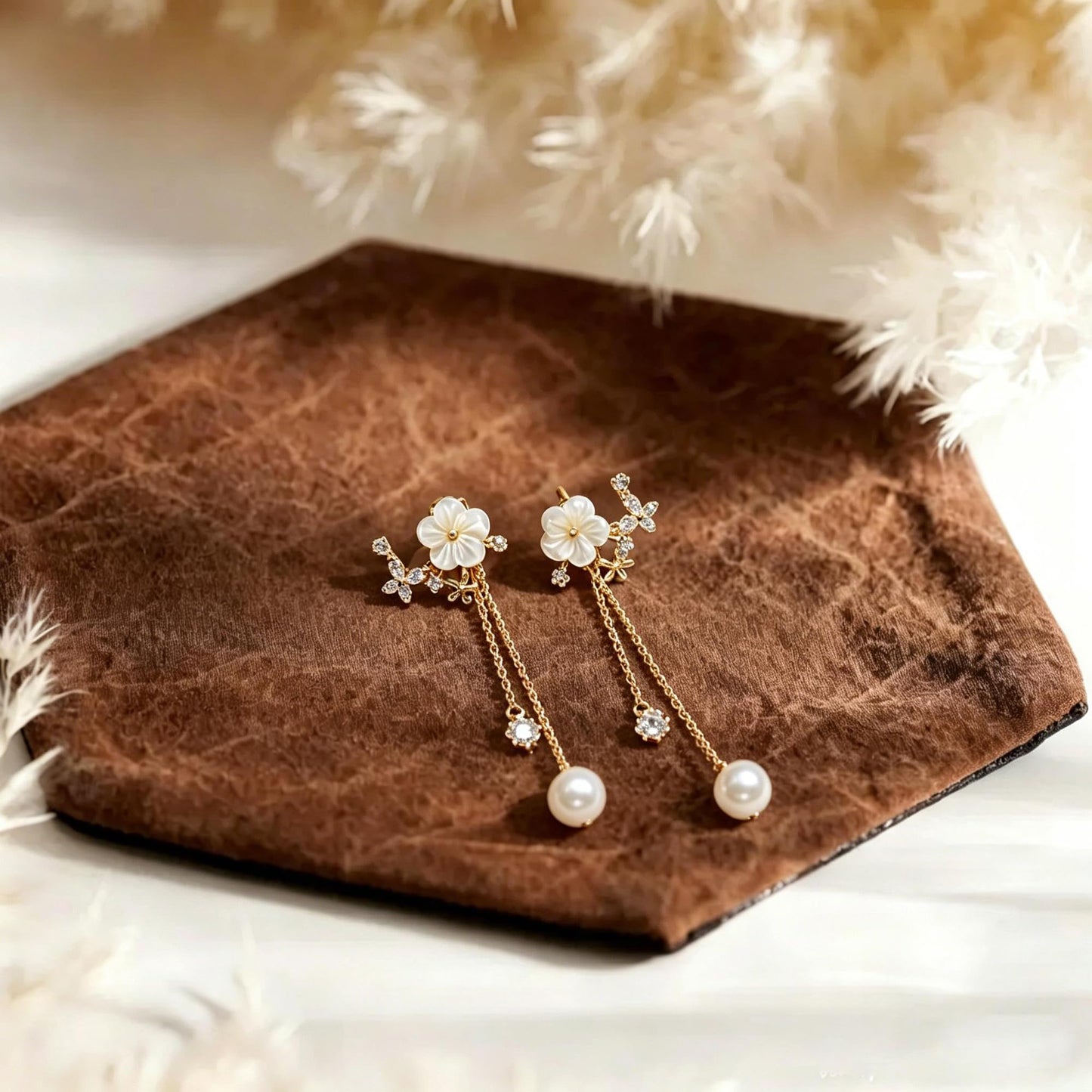 Pearl Earrings for Women, 14k Gold Plated Trendy Diamond Pearl Drop Earrings Hypoallergenic Dainty Bridal Gifts Wedding jewelry for Women