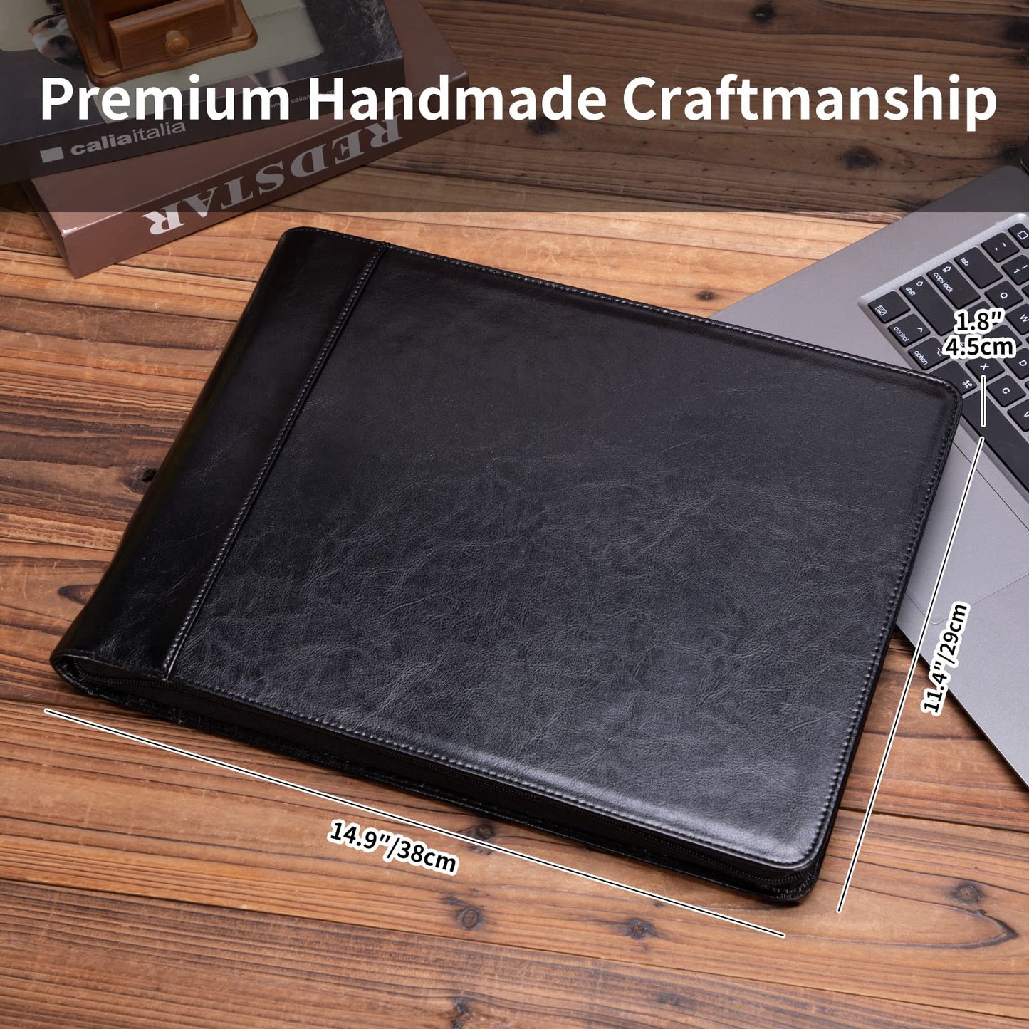 Geslun 7 Ring Check Binder, Vegan Leather Business Checkbook Cover Holder, 3-On-A-Page for 600 Checks (9 x 13”), Desk Commercial Cheque Zippered Folder, Black