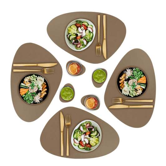 CaSail Faux Leather Placemats and Coasters - Set of 4 Round Modern Havana Table Mats for Dining - Heat Resistant, Waterproof & Non Slip Place mat for Indoor & Outdoor - Wipeable for Easy Care