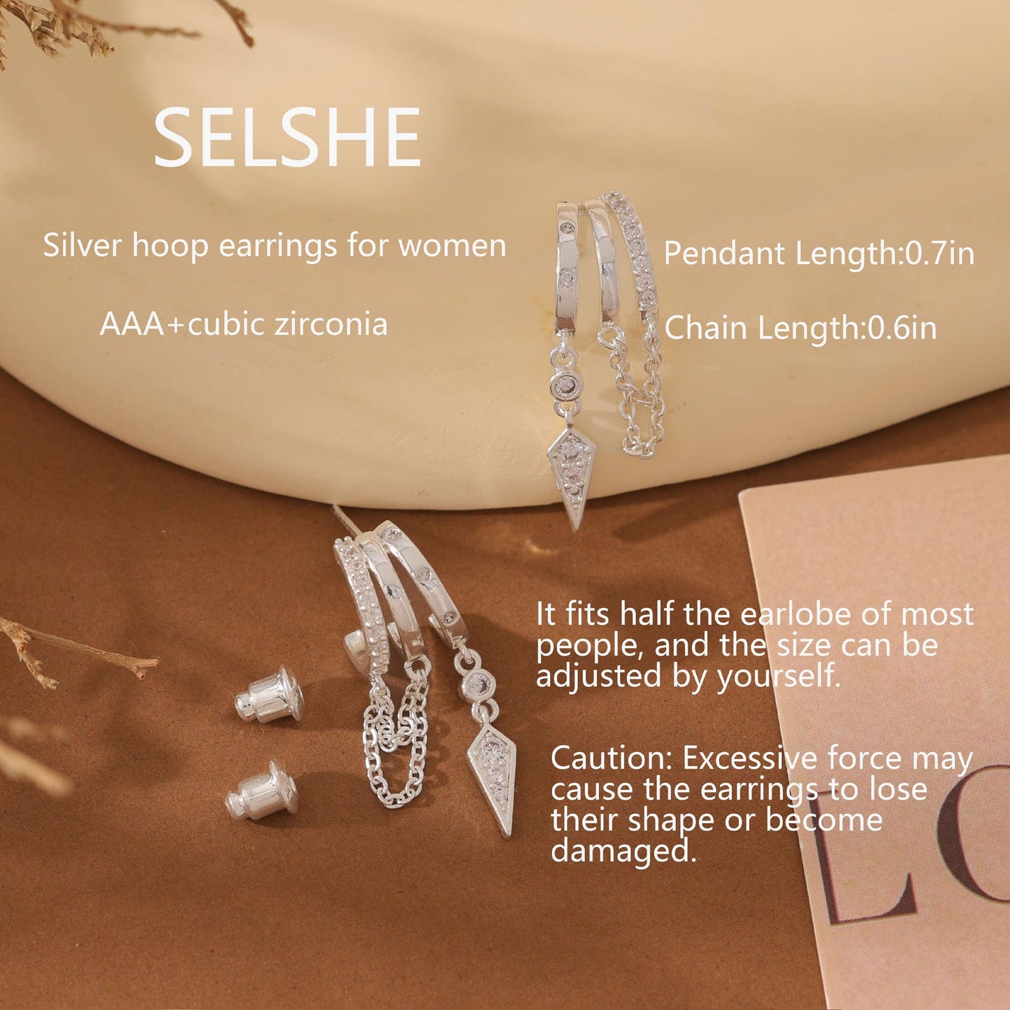 SELSHE Silver Earrings for Women, Dainty Silver Dangle Drop Earrings Hypoallergenic Statement Silver Huggie Hoop Earrings for Women Trendy Fashion Small Silver Earring Chunky Jewelry
