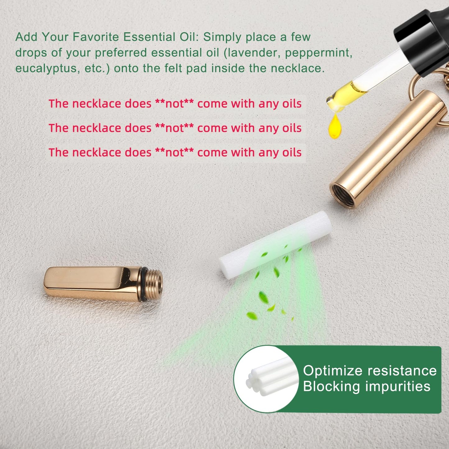 hooppoo Quit Smoking Necklace, Anxiety Relief Breathing Inhaler with Essential Oil Pad - Aromatherapy Diffuser Pendant for Smokers, Stainless Steel Necklace for Women & Men (Rose Gold)