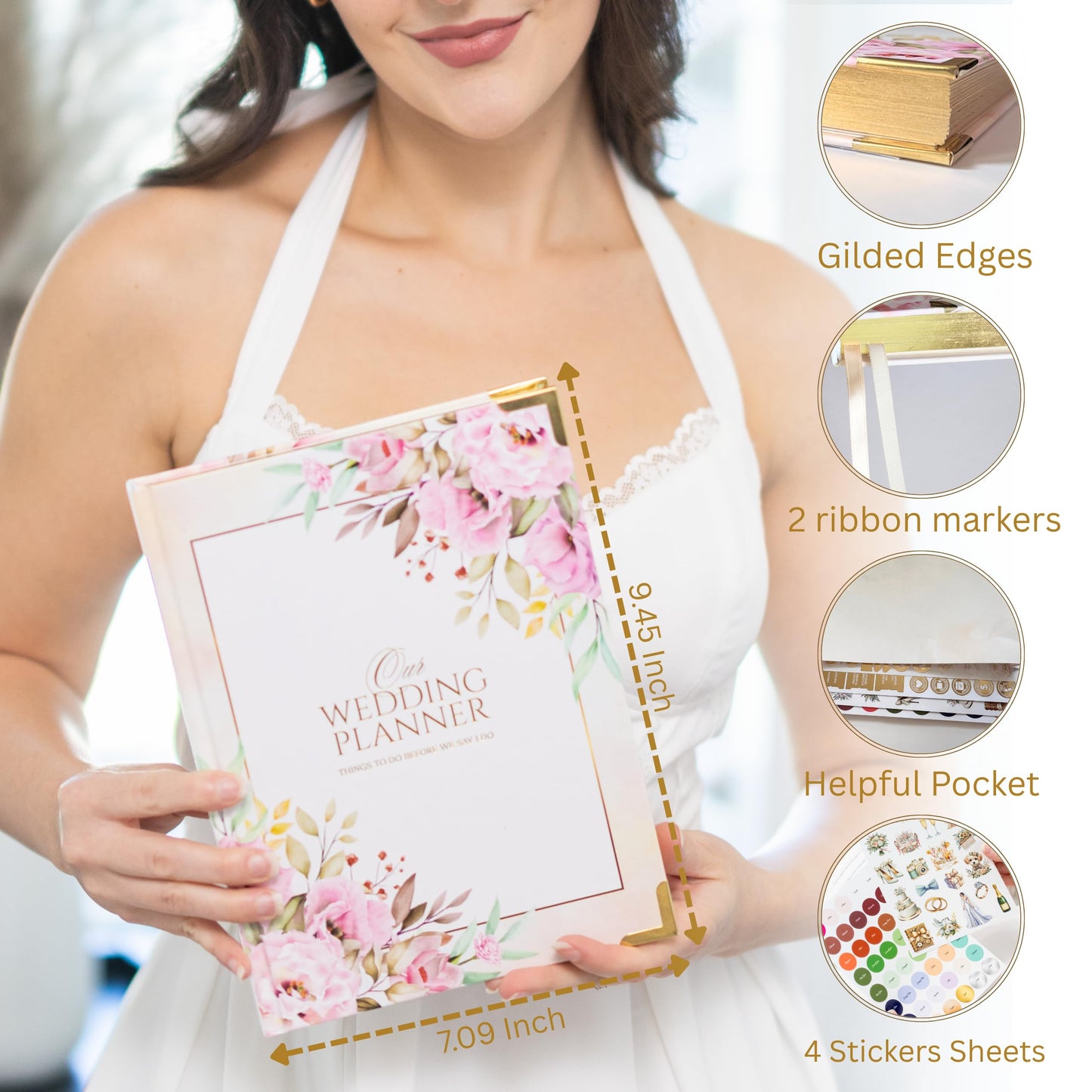 Simar Shop Wedding Planner Book and Organizer – Luxury Floral Hardcover Bridal Planner 9.45 x 7.09 in with Stickers, Pen & Box – Engagement Gift & Bride-to-Be Keepsake – 229 Pages, Tips, Budget Tracker & Calendar