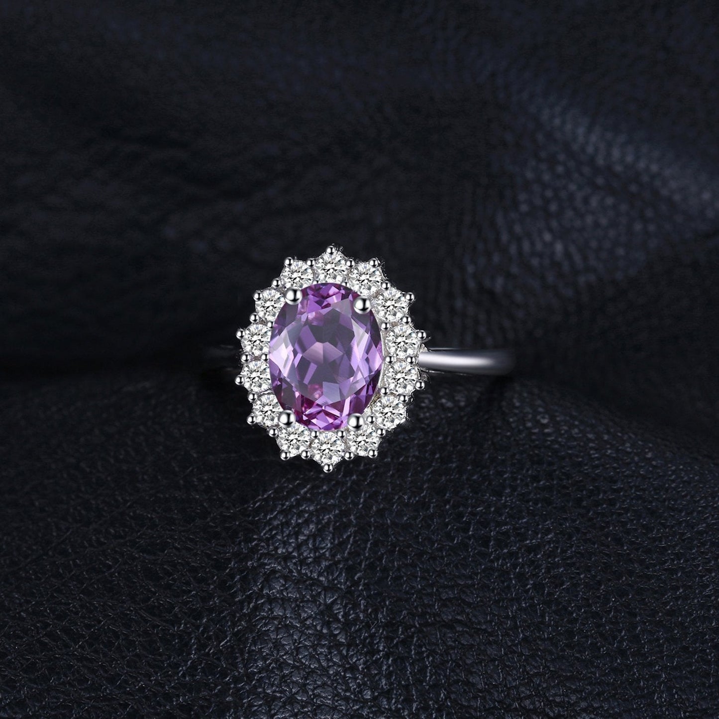 JewelryPalace Princess Diana Kate Middleton Gemstone 1.8ct Genuine Purple Amethyst Halo Statement Engagement Rings for Women, 14K White Gold Plated 925 Sterling Silver Promise Rings for Her 10.5