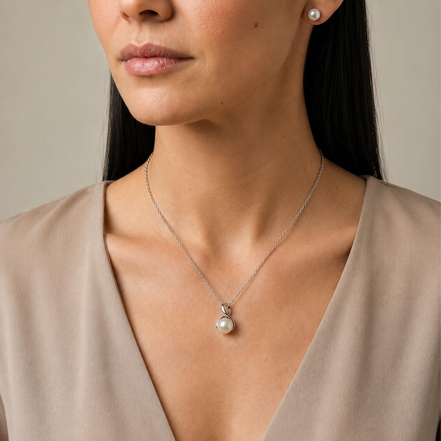 The Pearl Source Real Pearl Pendant Necklace for Women, 14K Gold Plated Sterling Silver, Genuine AAAA Cultured Freshwater Pearl, 9-9.5mm White Pearl Infinity Pendant Necklace, Adjustable Chain