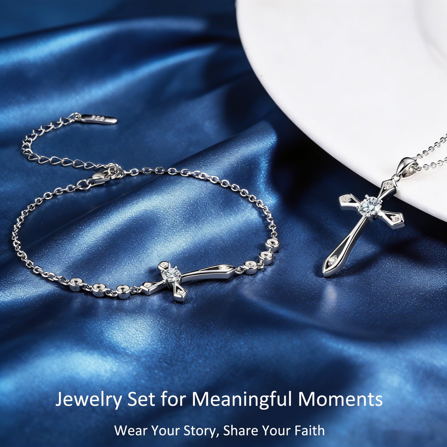 Dainty Cross Birthstone Necklace for Women,Sterling Silver Simulated Diamond April Birthstone Pendant,First Communion Faith Jewelry Religious Gifts on Birthday Mother's Day for Her/Wife/Mom/Sister