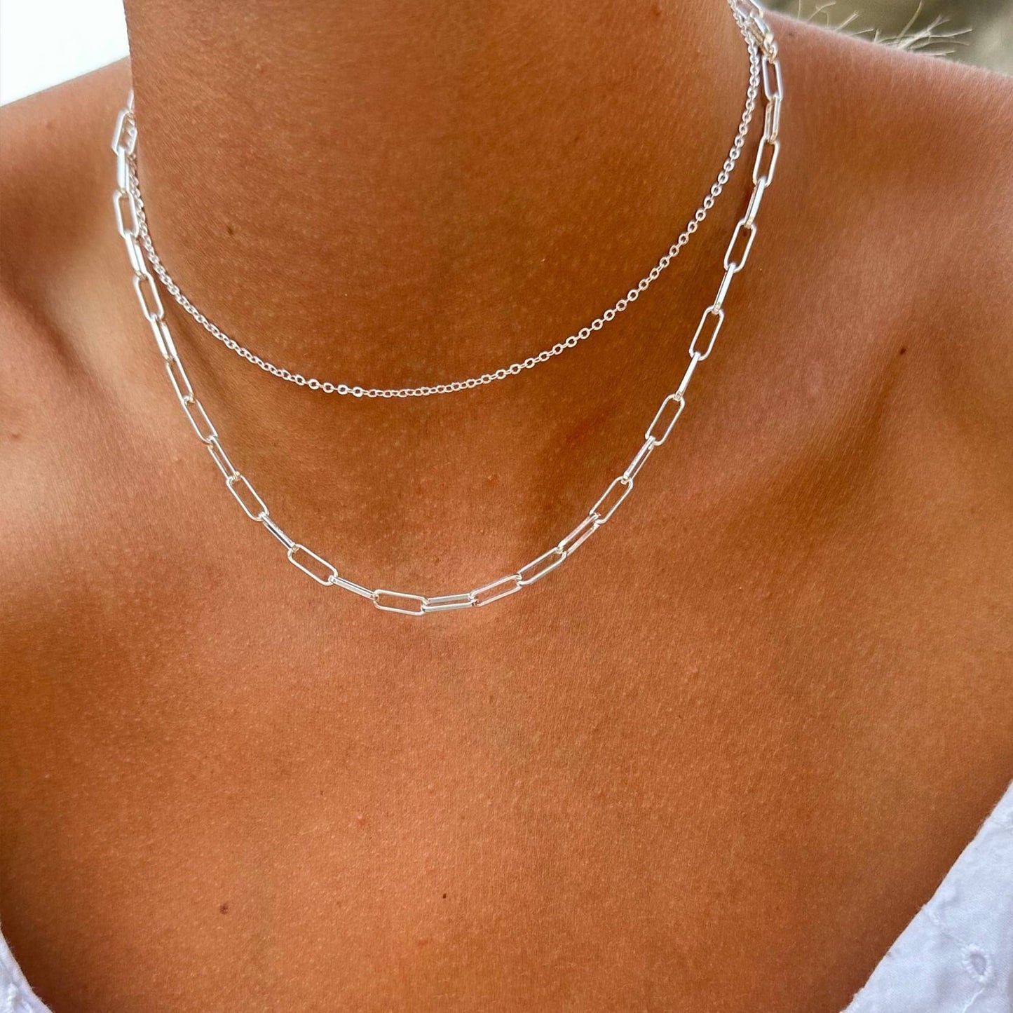 Freekiss Silver Necklace for Women: Layered 14K Silver Plated Necklaces Simple Dainty Paperclip Chain Necklace Set Chunky Choker Necklace Silver Jewelry for Women Gifts