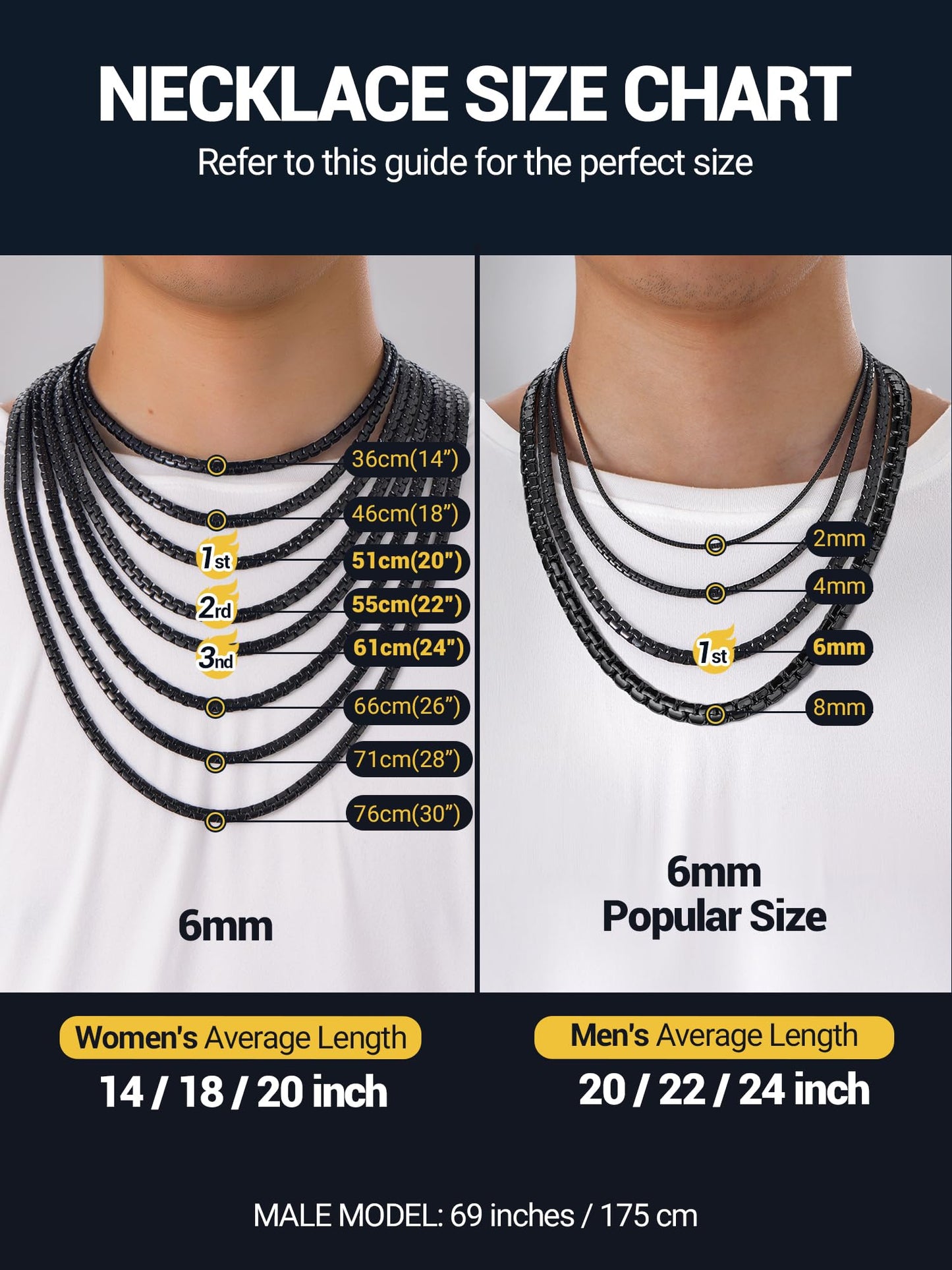 PROSTEEL Punk Jewelry Link Chain Black Necklace Neck Chain 6mm 20inch Gothic Men Cool Chains Mens Necklace