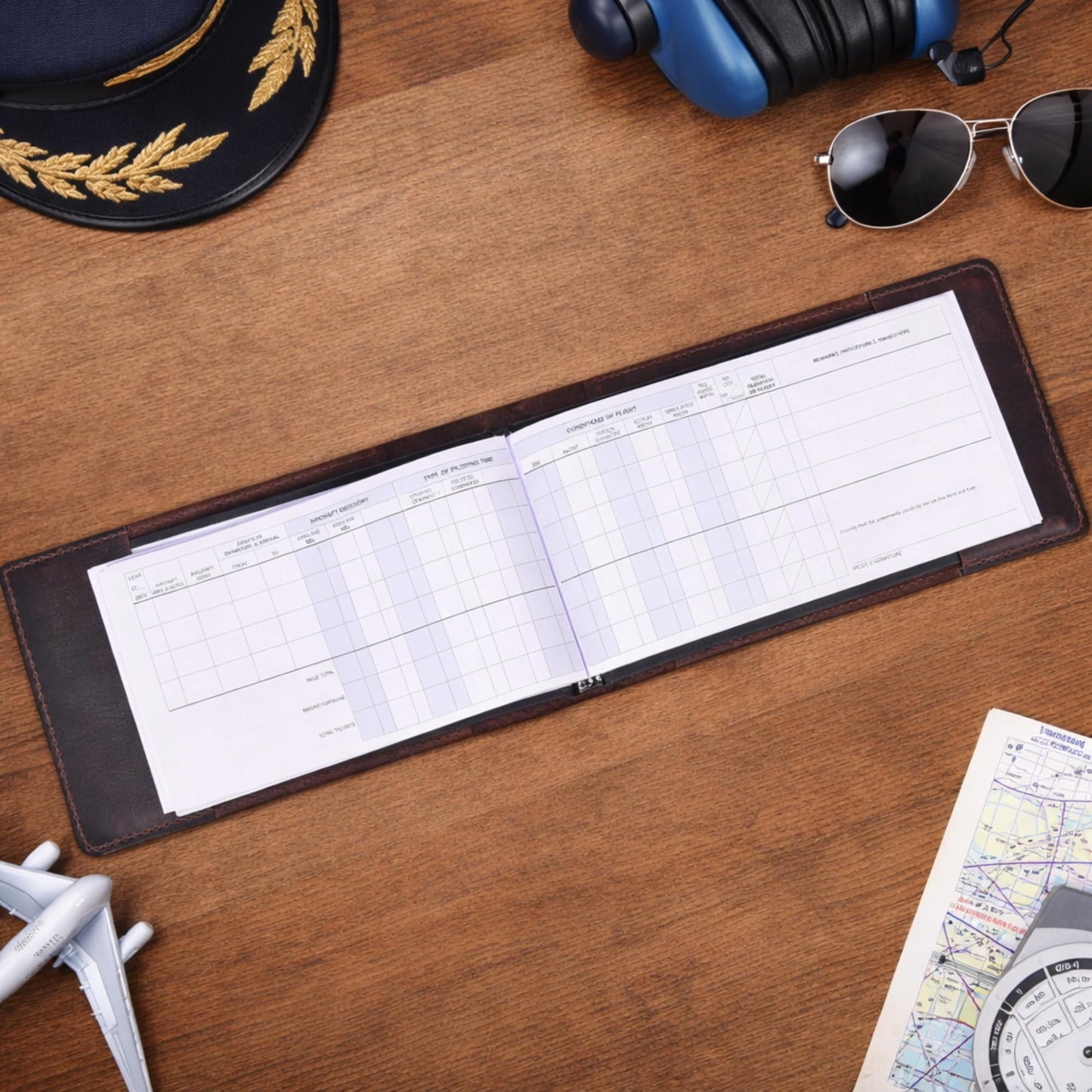 Tolredo Pilot Log Book TL-SP-30 Flight Standard Logbook Top Grain Cow Leather Refillable Bleedproof Paper 96 Pages (Stressed Walnut)