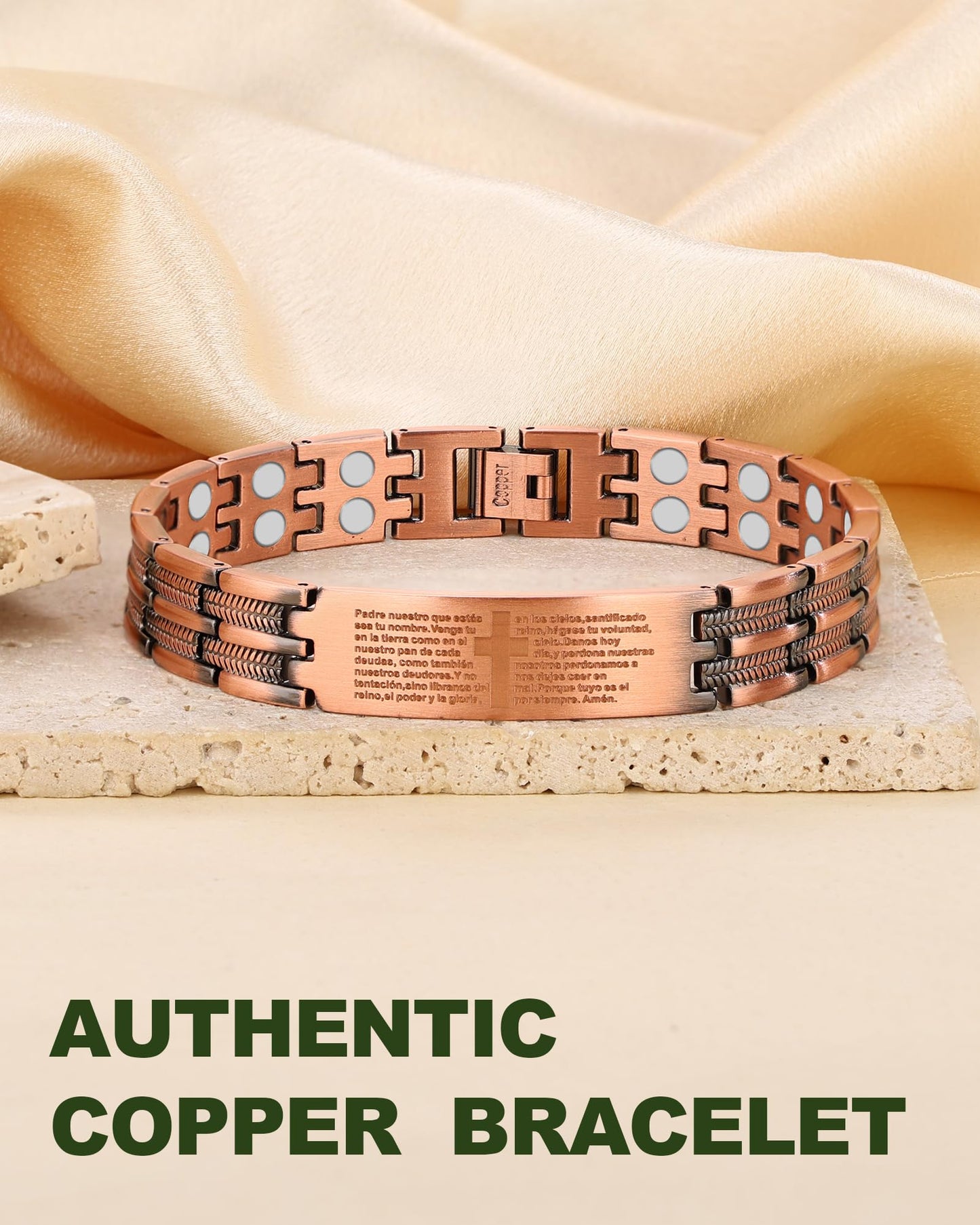 MagEnergy Copper Bracelet for Men, Pulsera de Cobre para Hombres, Cross Copper Magnetic Bracelet with Strength 3500 Gauss Magnets, Jewelry Gift for Him
