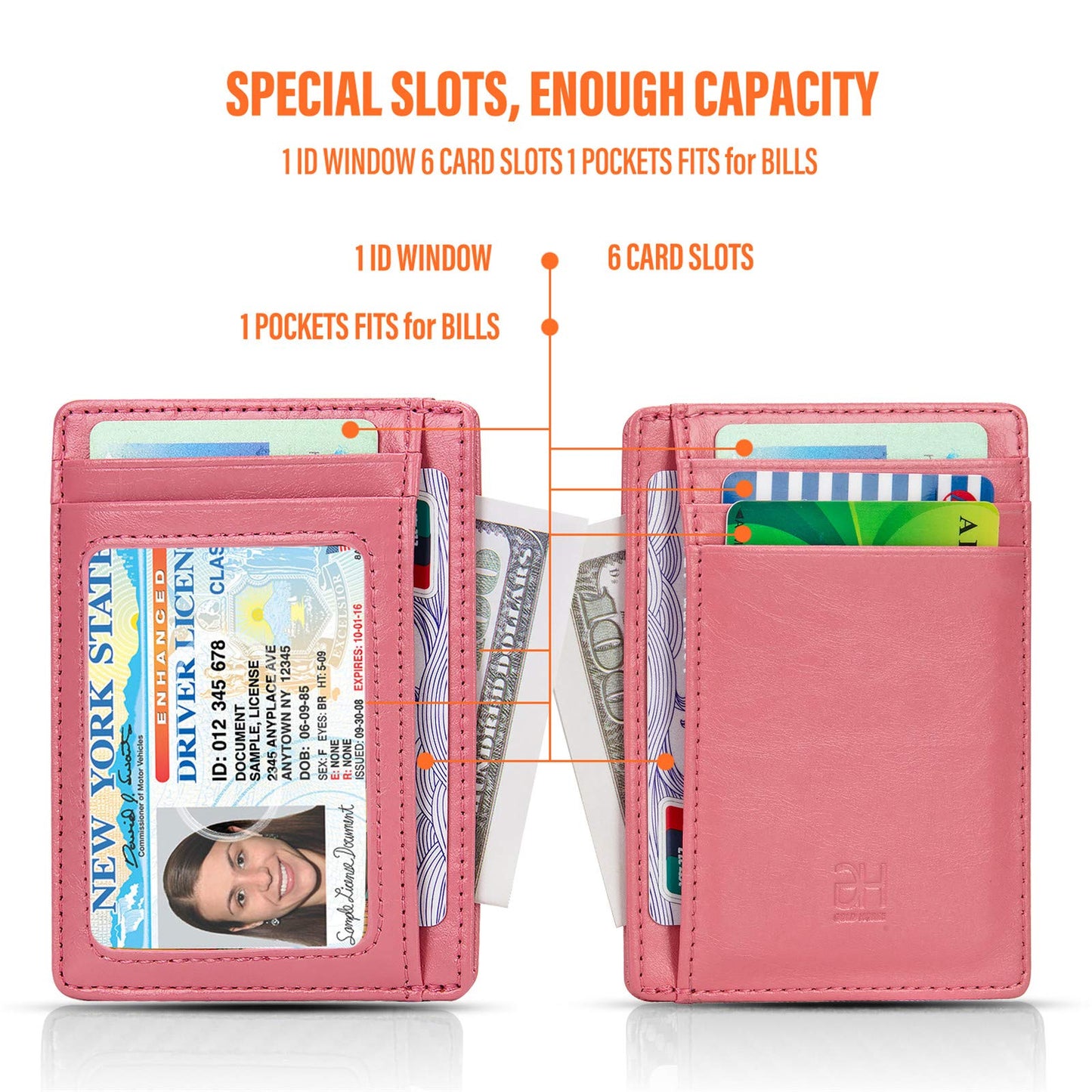 GH GOLD HORSE Slim RFID Blocking Card Holder Minimalist Leather Front Pocket Wallet for Women