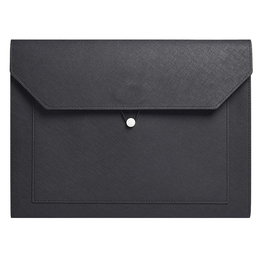 Yufocusqc PU Leather A4 File Folder Document Holder 2 Pockets Portfolio Envelope Folder Case with Elastic String 3/4 Inch Expansion (Black)