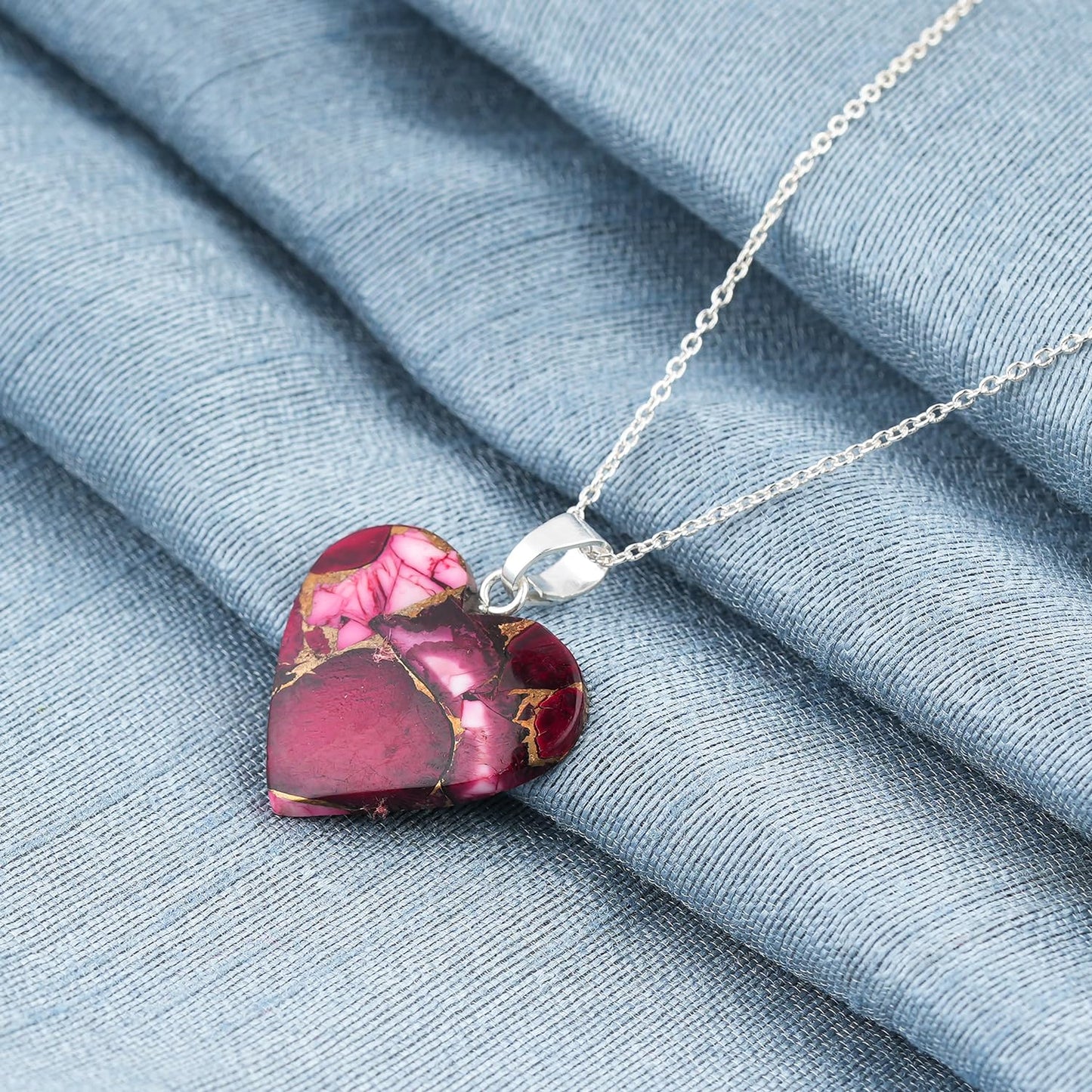 Yashee Natural Red Dahila Oyster Turquoise Heart Shape Crystals Pendant Necklace, Chakra Energy Healing Gemstone, Real Crystal, Top Grade, Beautiful Women Simple Jewelry