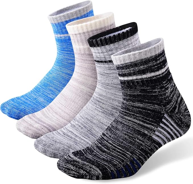 FEIDEER Men's Walking Hiking Socks, Wicking Cushion Quarter Crew Socks for Mens Outdoor Sports, 3/4/5 Pair, 6-15 Size