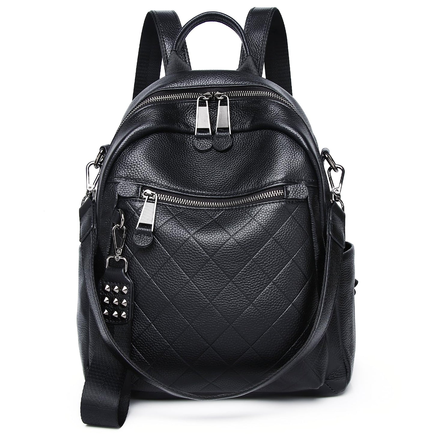 Wesccimo Genuine Leather Backpack Purse For Women Black Quilted Real Soft Leather Fashion Designer Convertible Ladies Shoulder Bag
