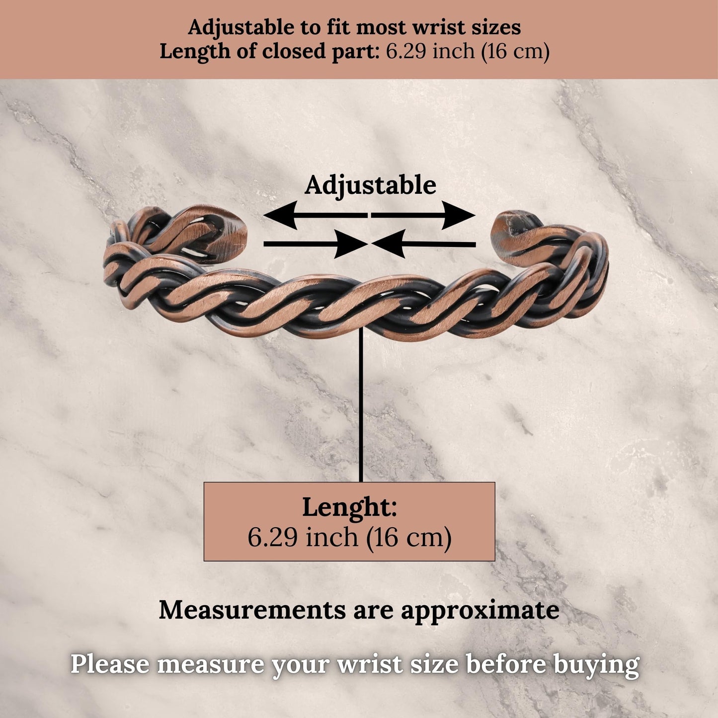 Handmade Elegant Copper Bracelet for Women and Men-Pure Copper Bracelet for Pain Relief and Stress Relief-Adjustable, Thickest, Twisted Copper Wire Bracelet to Fit many Size Wrist(folded) (helix-small)