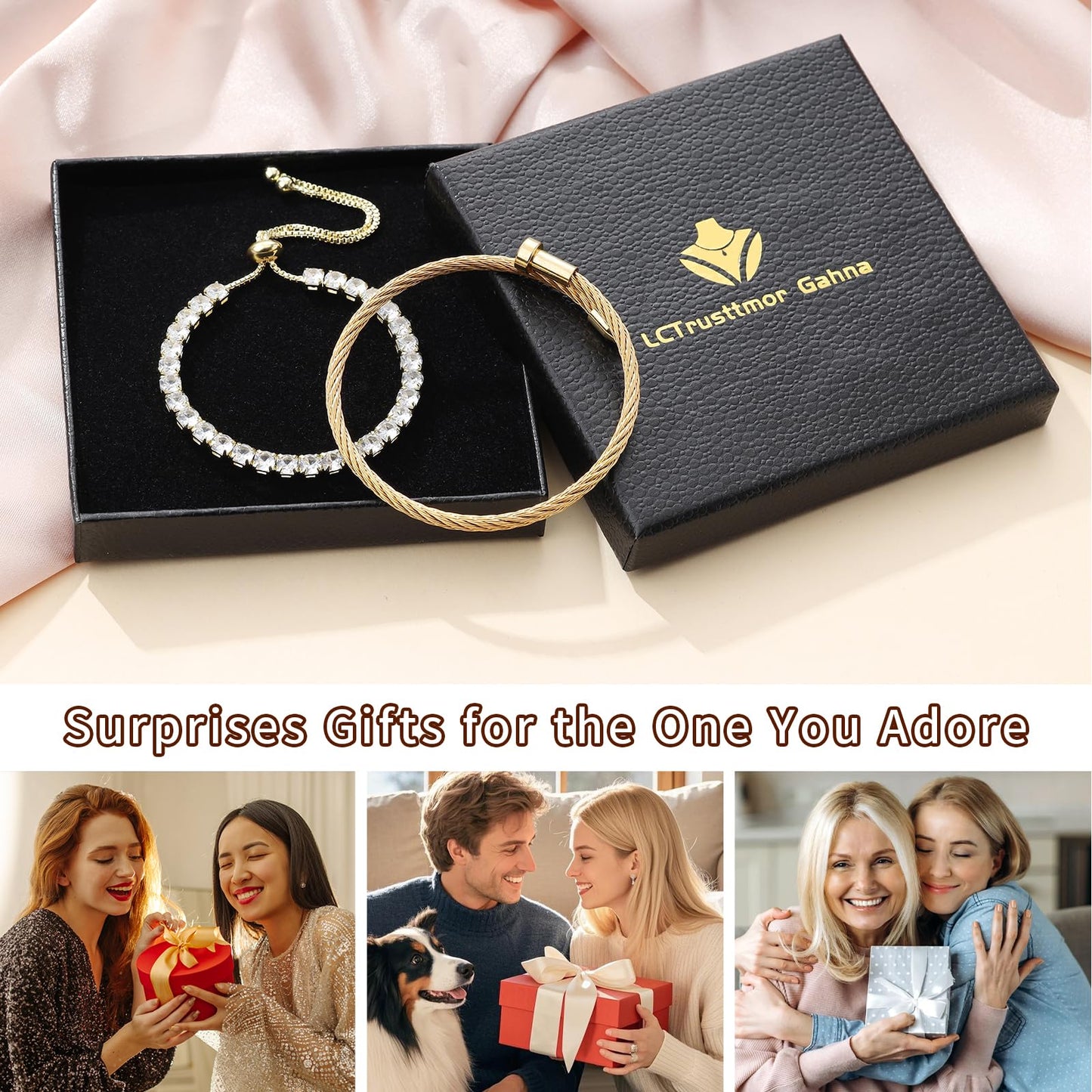 LCTrusttmor Gahna 18K Gold Plated Bangle Bracelet for Women, Non-Tarnish Stackable Nail Hand Chain Set, Dainty Adjustable Tennis Cubic Zirconia Bracelets for Women, Trendy Jewelry Mother's Day Birthday Gifts for Lover Mom Her