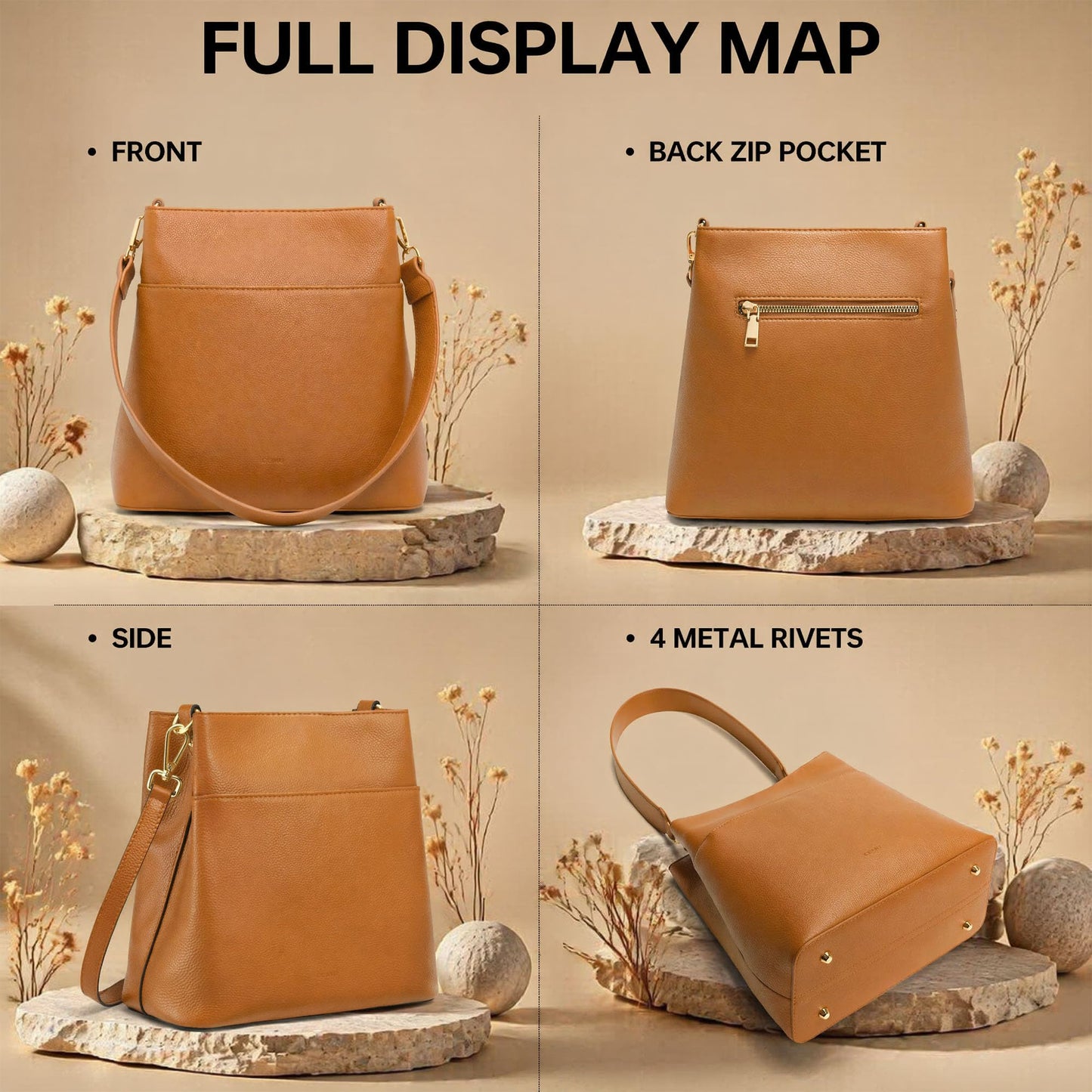 GEMIU Leather Crossbody Bags for Women Ladies Shoulder Purses Women's Cross Body Bag for Travel with Detachable Adjustable Strap Brown