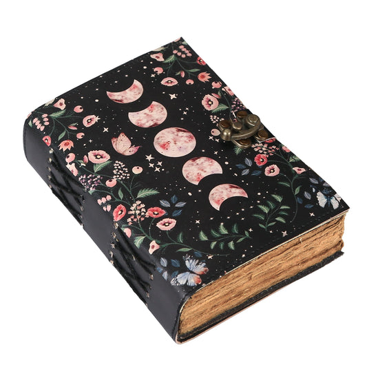 Blank Spell Book of Shadows Journal with Lock Clasp Celestial Handmade Vintage Leather Journal Moon Phase Print Diary Prayer Pagan Witchcraft Supplies Wiccan Decor Notebook Moon 2 (7 X 5)