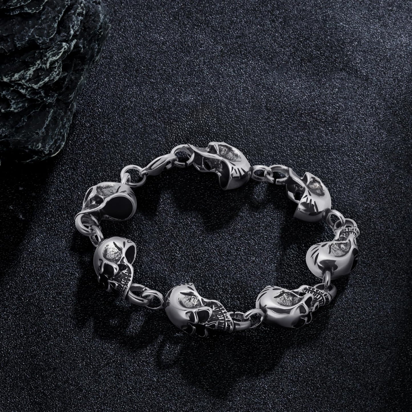 LuxGoth Stainless Steel Skull Head Link Chain Bracelet Gothic Punk Rock Biker Viking Vintage Link Curb Bracelet Jewelry for Men Silver GTS-B1B45041
