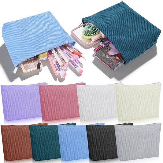 Caeuiciw 9 Pcs Corduroy Makeup Bags for Women Large Capacity Corduroy Pouch Zipper Canvas Travel Toiletry Purse Make up Organizer Case Accessoriesfor Purse Accessories Cosmetics Pouch, 9 Colors
