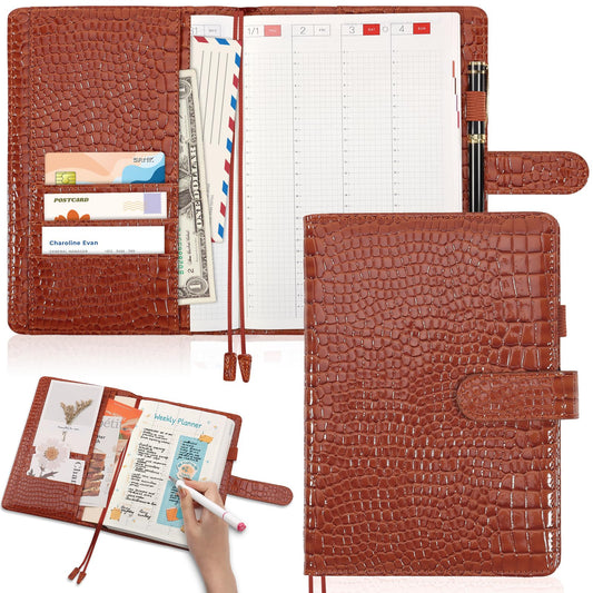 SKLENICE PU Leather Cover for A5 Notebooks Brown Planner Cover Compatible with Hobonichi Cousin Stalogy and MD A5 Journal Cover with Pen Loop Pockets for Refillable Notebook Planner