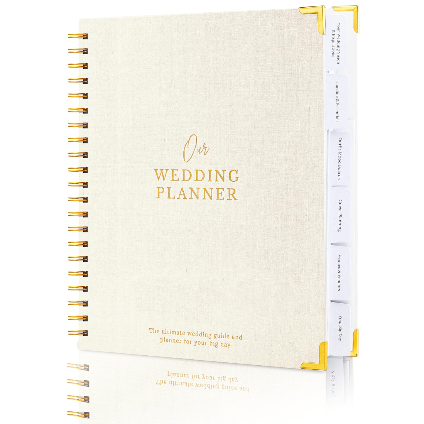 Timeless Premium Linen Wedding Planner Book and Organizer – Wedding Planning Book, Comprehensive Keepsake & Countdown Binder, Perfect Engagement Gift for Women, 11" x 9" (Cream with Gold Corner)