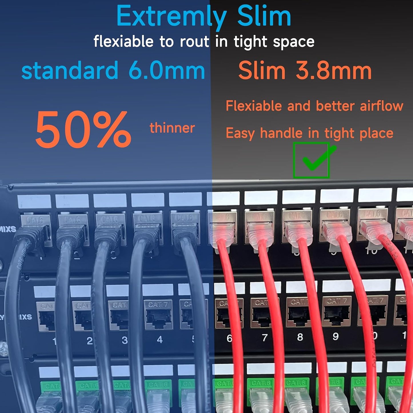 Lysymixs Cat6a 1 (24 Pack), Cat6a 6 10G, Slim Ethernet Patch Cable ft Patch Cable for Data Centers, Cat Cable Network