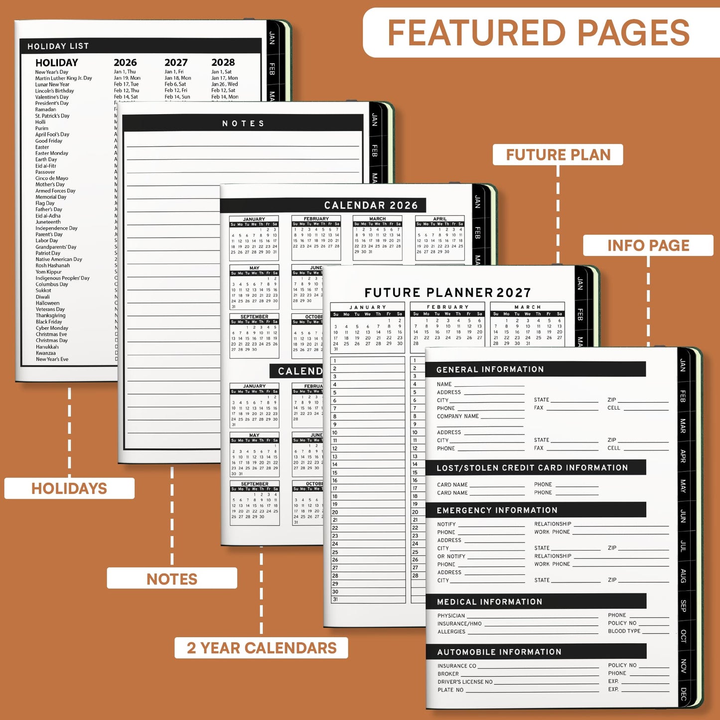 Ensight 2026 Hardcover Appointment Book & Planner 8.5" x 11" inches Large Tabbed Daily Hourly Weekly Planner Schedule Book 15 Minute time Slots Business & Personal Planner Jan 2026 Dec 2026 Brown
