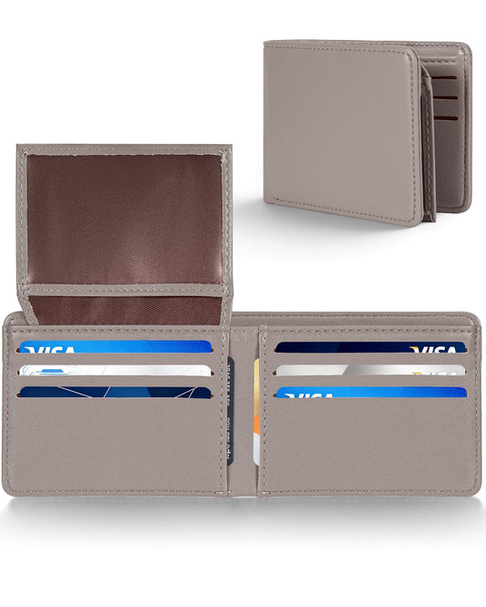 GNDR Wallet For Men Bifold Grey RFID Blocking Slim Faux Leather Wallets Card Holder Front Pocket Minimalist Men Accessories With Gift Box