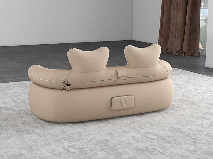 LUOOV Air Mattress Sofa Bed with Portable Air Pump,Folding Inflatable Sofa Camping Chair Couch Waterproof Outdoor Air Sofa Support 660 lbs for Camping Travel (Khaki Loveseat), Small Double