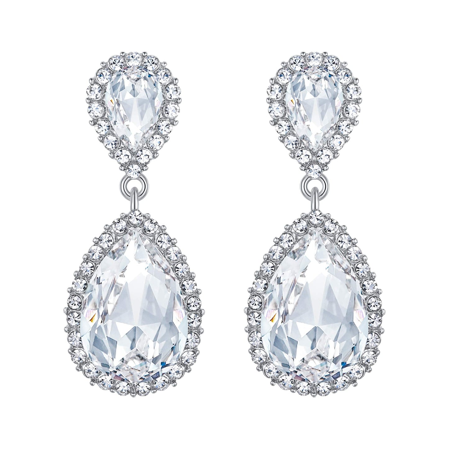 EVER FAITH Women's Wedding Jewelry Austrian Crystal Tear Drop Dangle Earrings Clear Silver-Plated-Base