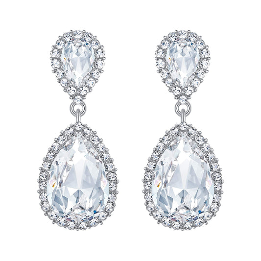 EVER FAITH Women's Wedding Jewelry Austrian Crystal Tear Drop Dangle Earrings Clear Silver-Plated-Base
